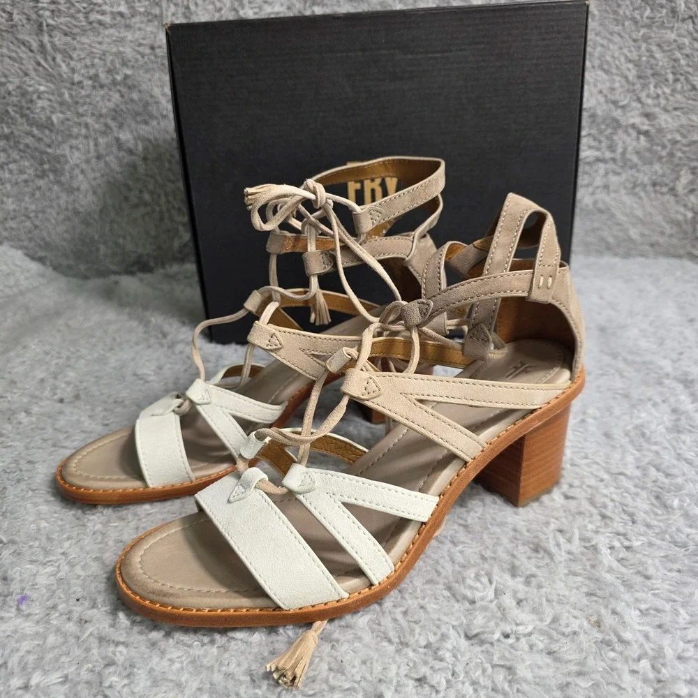 Frye Brielle Gladiator Sandals White Multi Leather Lace‎ Up Womens 8M Excellent